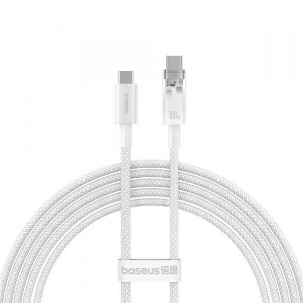 Cablu Date si Incarcare USB-C - USB-C Baseus Explorer, 100W, 2m, Alb P10319703221-01
