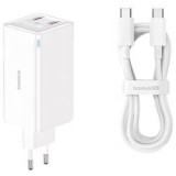 Incarcator retea Baseus GaN6 Pro, Quick Charge 100W, 2 x USB Type-C Output 5V/3A, 2 x USB (include Cablu USB Type-C la USB Type-C de 100W), alb