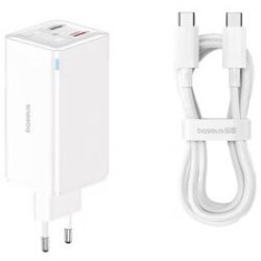 Incarcator retea Baseus GaN6 Pro, Quick Charge 100W, 2 x USB Type-C Output 5V/3A, 2 x USB (include Cablu USB Type-C la USB Type-C de 100W), alb