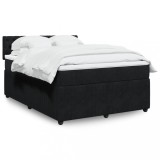 VidaXL Pat box spring cu saltea, negru, 160x200 cm, catifea