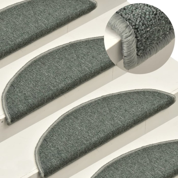 vidaXL Covorașe pentru scări, 15 buc., 56x17x3 cm, verde &icirc;nchis, semirotunde 322360