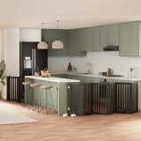 vidaXL Poartă c&acirc;ini pliabilă cu ușă 15 panouri negru 750 cm, lemn plop