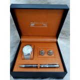 Cumpara ieftin Set Cadou Barbati: Ceas Matteo Ferari, Butoni Mecanism, Pix, Cutie Eleganta - Argintiu/Alb