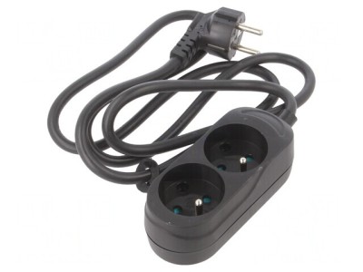 Prelungitor 2 Prize PVC Negru 1,5m 16A foto