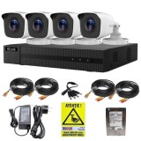 Sistem supraveghere HiLook 4 camere exterior Full HD 2MP infrarosu 20m IP66, DVR 4 canale 2MP, accesorii, HDD 500GB + Autocolant Rovision SafetyGuard