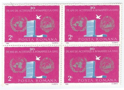 |Romania, LP 1141/1985, 40 de ani de la infiintarea O.N.U., bloc 4, MNH foto