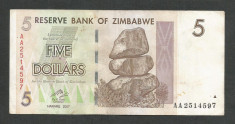 ZIMBABWE 5 DOLARI DOLLARS 2007 [27] P-66 , VF foto