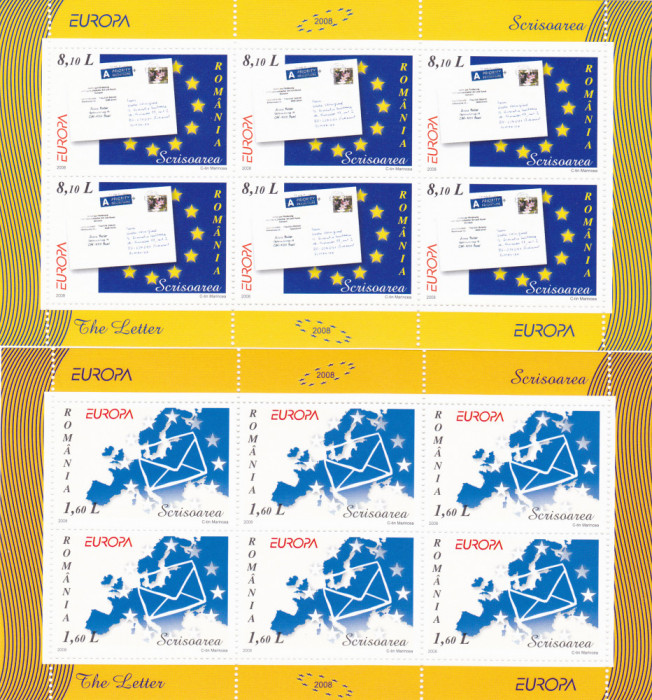 EUROPA 2008,SCRISOAREA,MINICOLI DE 6,Lp.1802b,2008, MNH ** ROMANIA.