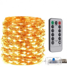 Lumini Decorative LED, 300 Bucăți, Culoare Alb Cald, 30m + 5m Cablu Alimentare, Flexibile, Control Remot, USB, IP44