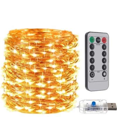 Lumini Decorative LED, 300 Bucăți, Culoare Alb Cald, 30m + 5m Cablu Alimentare, Flexibile, Control Remot, USB, IP44 foto