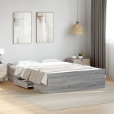 Cadru Pat vidaXL 120x200 cm Gri Sonoma cu Sertare, Lemn Prelucrat, Depozitare Dormitor