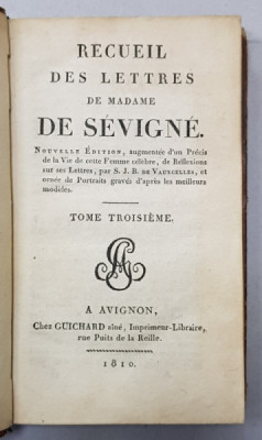 RECUEIL DES LETTRES DE MADAME DE SEVIGNE , TOME TROISIEME , 1810 foto