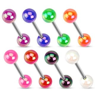 Piercing pentru limbă din oţel, două bile colorate cu sclipiri metalice - Culoare Piercing: Portocaliu
