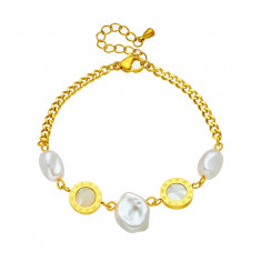 Bratara Harmony, aurie, din otel inoxidabil, decorata cu perle - Colectia Universe of Pearls