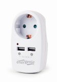 PRIZA GEMBIRD, Schuko x 1, conectare prin Schuko (T), USB x 2, 10 A, protectie supratensiune/ supracurent, alb, &amp;quot;EG-ACU2-02&amp;quot;