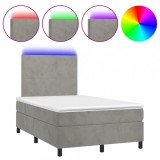 Cumpara ieftin Pat cu arcuri, saltea si LED, gri deschis, 120x200 cm, catifea