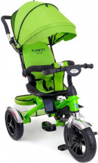 Tricicleta Carucior pentru copii cu scaun rotativ, copertina, cos, maner parental, suport picioare pliabil, culoare verde foto