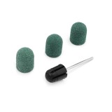 Cumpara ieftin Set suport si 3 bucati smirghel rezerva pntru freza electrica unghii, 13*19mm, verde, granulatie 80