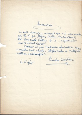 A3241N Document scris și semnat olograf de Eusebiu Camilar, 1965 foto