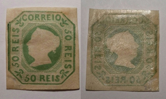 Portugal 1853 Queen Maria II 50R green Mi.3 mint+gum signed MH AM.483