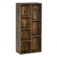 HOMCOM Biblioteca din Lem Stil Vintage Cubica cu 7 suporturi diferite din MDF pentru Casa si Birou 50x24x106cm, Maro Rustic foto