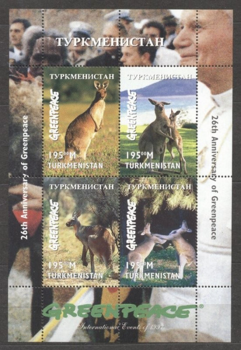 Turkmenistan 1997 Animals, Kangaroos, Greenpeace, block, MNH S.021
