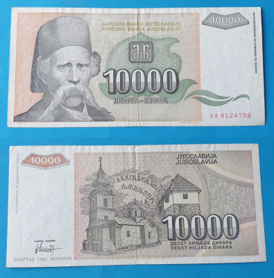 Bancnota veche - Iugoslavia 10.000 Dinari 1993 - in stare buna foto