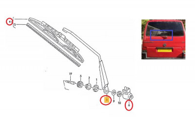 Brat stergator luneta VW Transporter (T4)/Caravelle/Multivan, 07.1990-03.2003, Versiune Cu Haion, Spate, cu lamela stergator 400 mm, Aftermarket foto