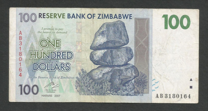 ZIMBABWE 100 DOLARI DOLLARS 2007 [2] P- 69 , VF+