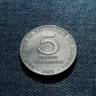 5 Francs Amafranga 1976 Burundi / primul an de batere foto