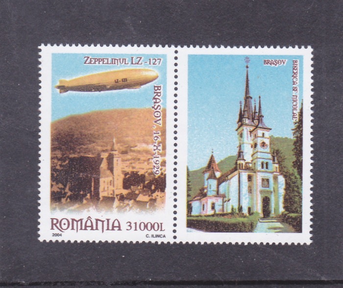 Romania 2004, LP 1652 a, Zeppelin Brasov, CU VINIETA DREAPTA, MNH!