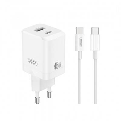 Incarcator Retea Cu Cablu USB-C XO Design CE36, 45W, 3A, 1 x USB-A - 1 x USB-C, Alb foto