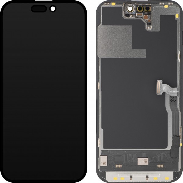 Display cu Touchscreen MP compatibil cu Apple iPhone 14 Pro, cu Rama, Versiune Soft OLED 120Hz FHD Diagnostic, Negru