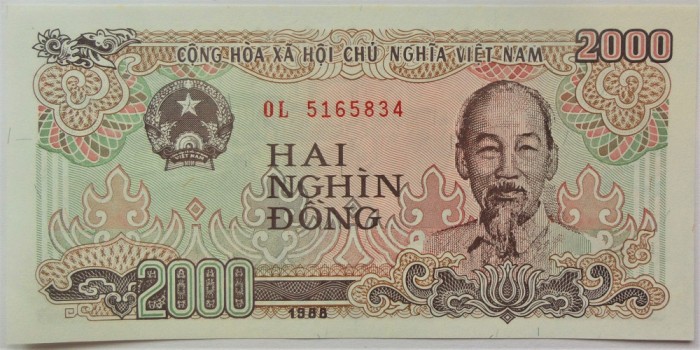 BANCNOTA COMUNISTA 2000 DONG - VIETNAM, anul 1988 *cod 769 = UNC