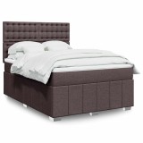 VidaXL Pat box spring cu saltea, maro &icirc;nchis, 140x200 cm, textil