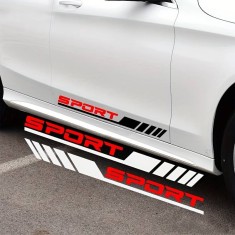 Set 2 stickere autoadezive Tuning in doua culori, model &quot;Racing Stripes V3&quot;, dimensiune 58 cm, culoare Negru + Rosu
