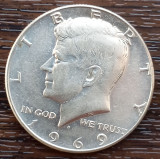 (A1076) MONEDA DIN ARGINT SUA - HALF DOLLAR 1969, LIT. D, KENNEDY, America de Nord