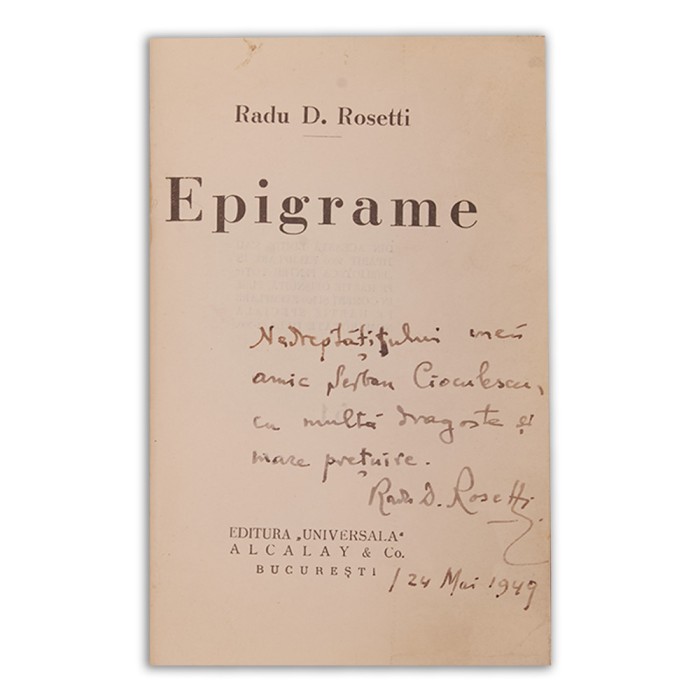 Radu D. Rosetti, Epigrame, 1949, exemplar numerotat, cu dedicație