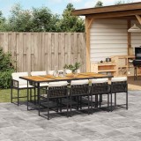 Set mobilier de grădină cu perne, 9 piese, negru, poliratan