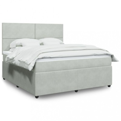 vidaXL Pat box spring cu saltea, gri deschis, 180x200 cm, catifea 3292400 foto