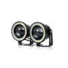 Set 2 Proiectoare Auto LED Angel Eyes 76mm 6000K 12V, Lumina Alba, Inel Albastru, Tuning Faruri, Lampa LED, 3200lm