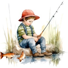 Sticker decorativ, Baiat la Pescuit, Multicolor, 61 cm, 1289STK-2