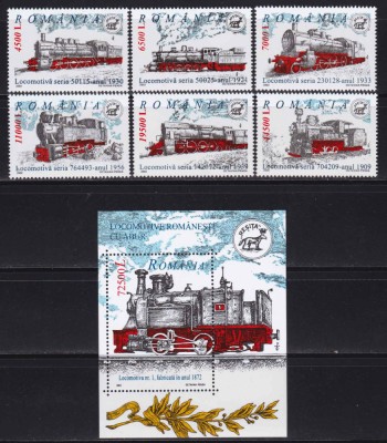 ✅RO 2002 LP 1592+1593 &amp;quot; Locomotive romanesti cu abur&amp;quot; , serie+colita 323, MNH foto