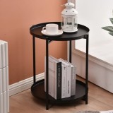 Masuta de cafea rotunda, din metal, cu 2 nivele, dimensiuni 42 x 52 cm, structura solida, tava detasabila, Greutate maxima suportata 20 kg, negru
