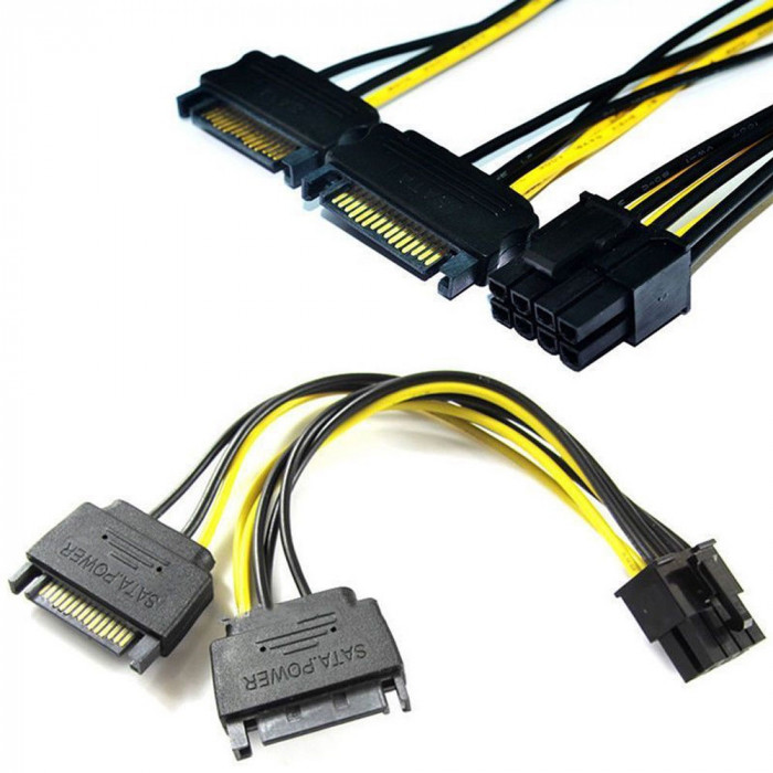 PLACA VIDEO cablu de alimentare 2X SATA 15 Pin to PCI-E 8