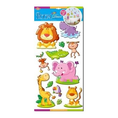 Set 12 stickere perete 3D, animale, model Safari 60 x 32 cm foto