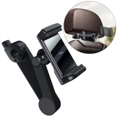 Baseus suport de telefon pentru tetieră auto cu &icirc;ncărcător wireless Qi integrat 15 W negru (WXHZ-01)