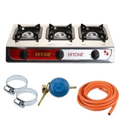 Minigaz cu 3 ochiuri Ertone MN205 + 2M furtun de gaz + Ceas butelie + 2 coliere foto