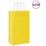 vidaXL Pungi de h&acirc;rtie 250 buc cu m&acirc;nere galbene 21x11x36 cm