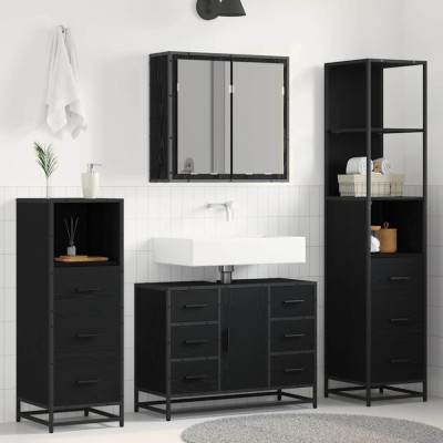 vidaXL Set de mobilier pentru baie 4 pcs Stejar negru 80 x 33 x 60 cm 3402568 foto